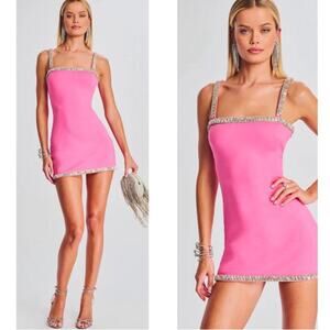 RETROFETE Regina Crystal Embellished Convertible Hyper Pink Mini Dress Size XS